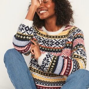 Old Navy Women's cozy fair isle blouson sleeve  Sweater size medium